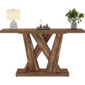Lantine 55.12-Inch Farmhouse Console Table, Modern Behind The Couch Table with Geometric Base, Narrow Sofa Table Wood Long Entryway Table