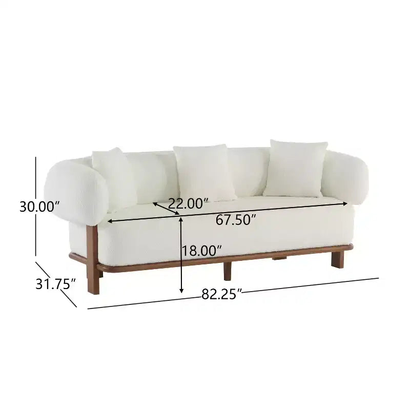 Canapé incurvé 3 places en boucle de bois d'hévéa avec oreillers (lot de 2)