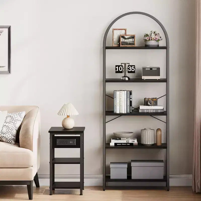 Étagère à 5 niveaux - Bibliothèque à cadre métallique arqué, étagère haute pour chambre, salon et bureau à domicile