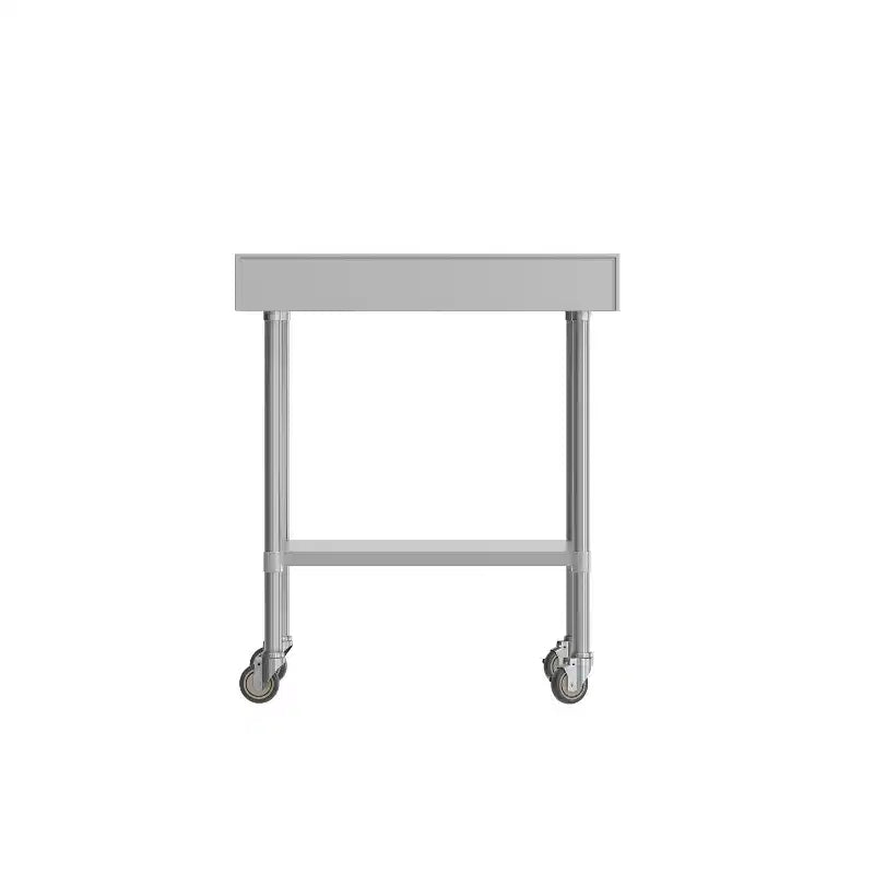 Table de préparation et de travail 30 x 36 avec étagère supérieure en acier inoxydable, dosseret 4", étagère inférieure réglable en acier galvanisé, 4 roulettes