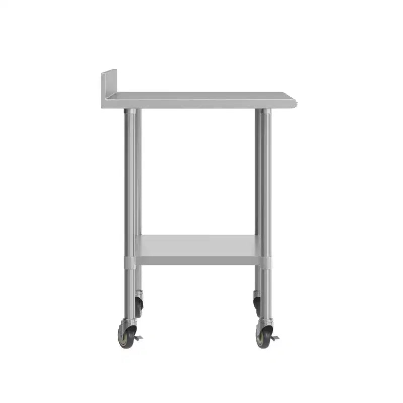 Table de préparation et de travail 30 x 36 avec étagère supérieure en acier inoxydable, dosseret 4", étagère inférieure réglable en acier galvanisé, 4 roulettes