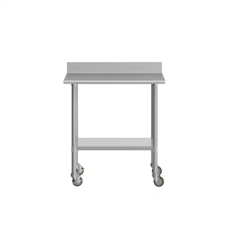 Table de préparation et de travail 30 x 36 avec étagère supérieure en acier inoxydable, dosseret 4", étagère inférieure réglable en acier galvanisé, 4 roulettes