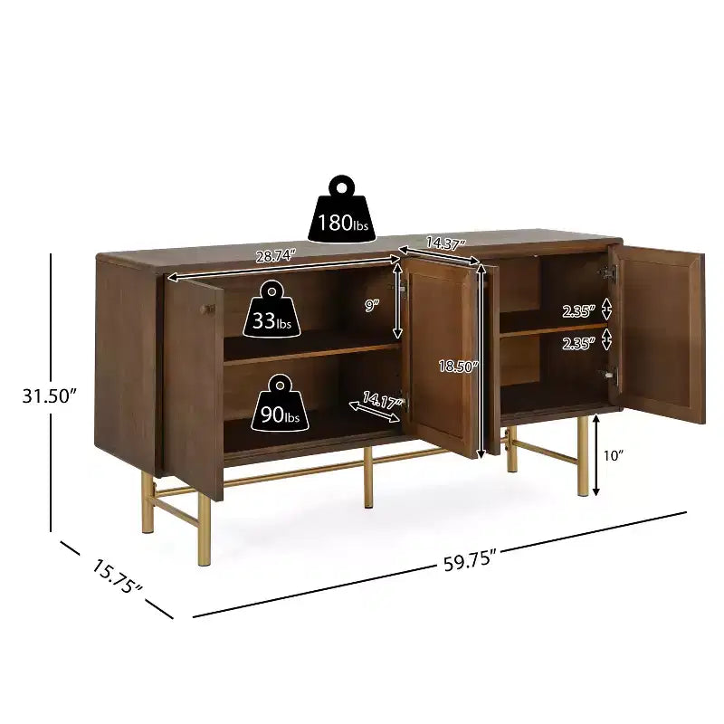 Buffet de rangement contemporain en métal avec deux étagères réglables