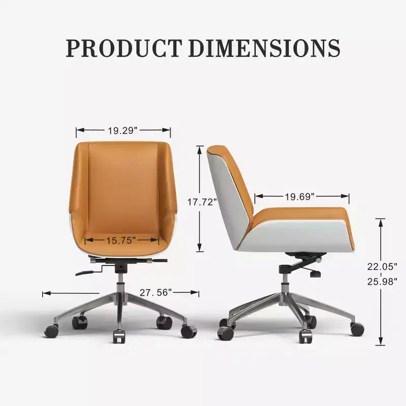 Chaise de bureau pivotante Mid-Century Modern avec dossier en bois courbé noyer et siège en similicuir, hauteur réglable et piètement roulant