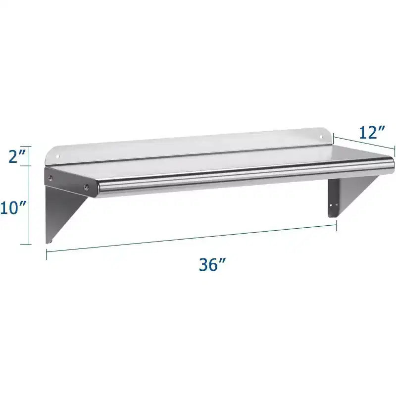 Étagère murale en acier inoxydable, étagère flottante en métal avec plaque arrière réglable et supports pour cuisine, garage et usages divers