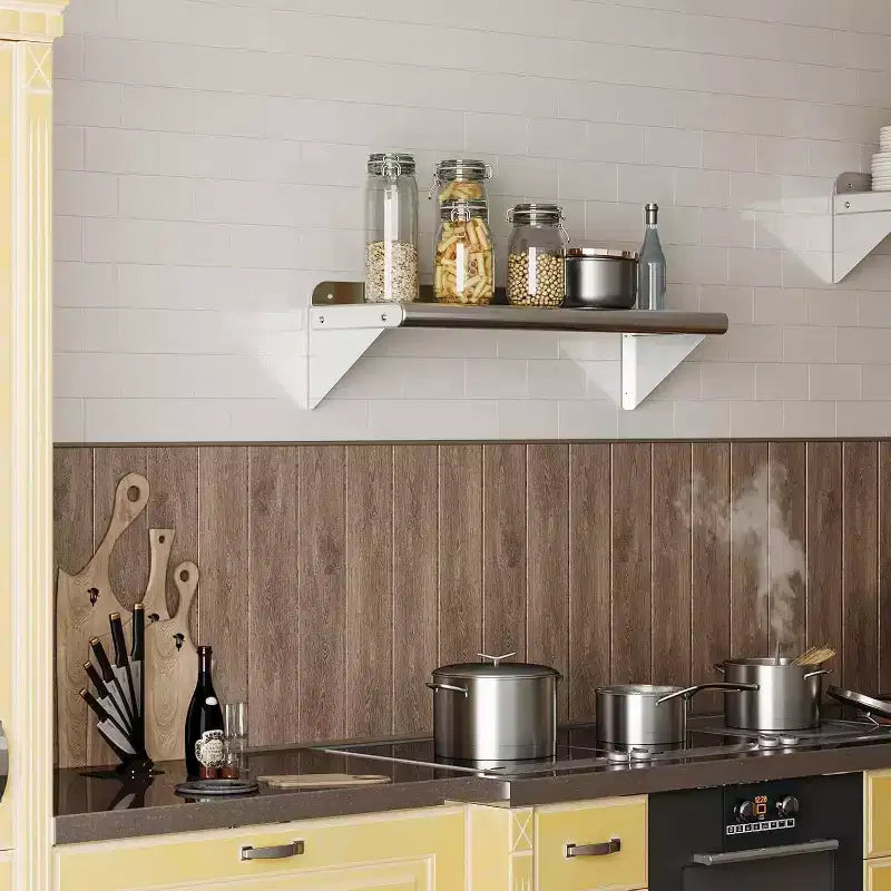 Étagère murale en acier inoxydable, étagère flottante en métal avec plaque arrière réglable et supports pour cuisine, garage et usages divers