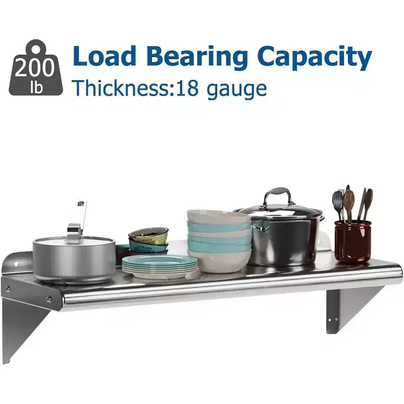 Étagère murale en acier inoxydable, étagère flottante en métal avec plaque arrière réglable et supports pour cuisine, garage et usages divers