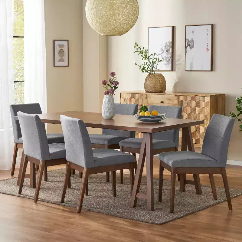 Christopher Knight Home Kwame Mid Century Modern Fabric Upholstered Wood 7 Piece Dining Set