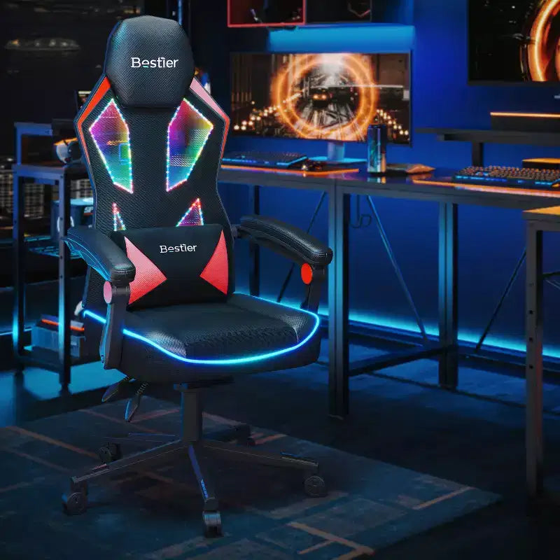 Chaise de jeu en tissu respirant avec éclairage LED RVB et accoudoirs réglables
