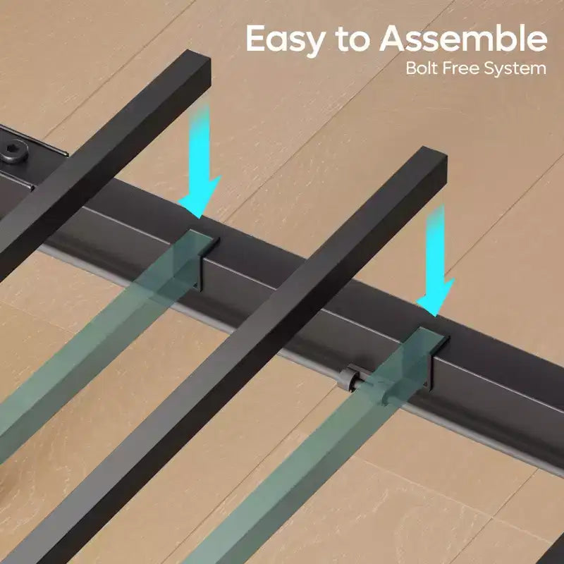 Cadre de lit double avec LED, plateforme de lit avec tête de lit de rangement et station de recharge