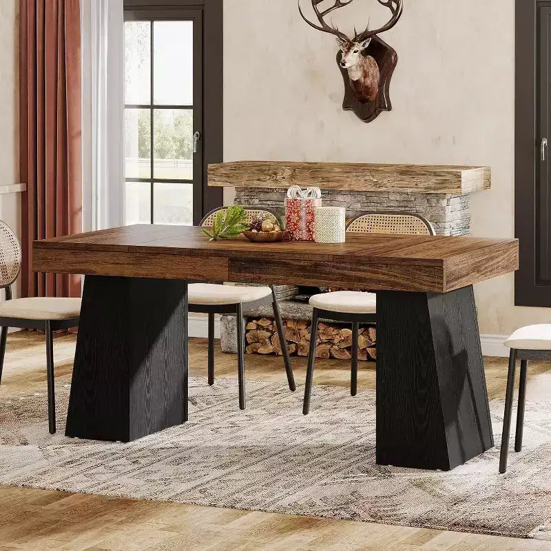 Table à manger en bois de 55 pouces pour 4-6 personnes, table de salle à manger rectangulaire avec pieds robustes
