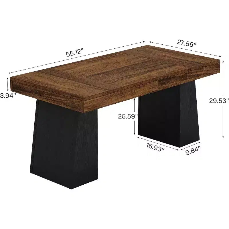 Table à manger en bois de 55 pouces pour 4-6 personnes, table de salle à manger rectangulaire avec pieds robustes