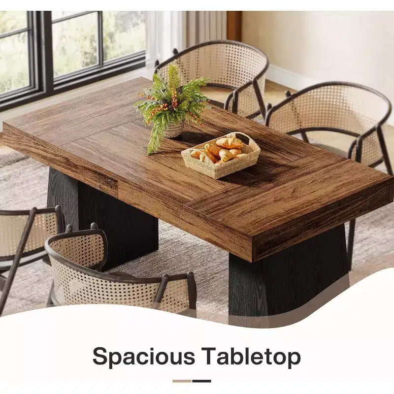 Table à manger en bois de 55 pouces pour 4-6 personnes, table de salle à manger rectangulaire avec pieds robustes