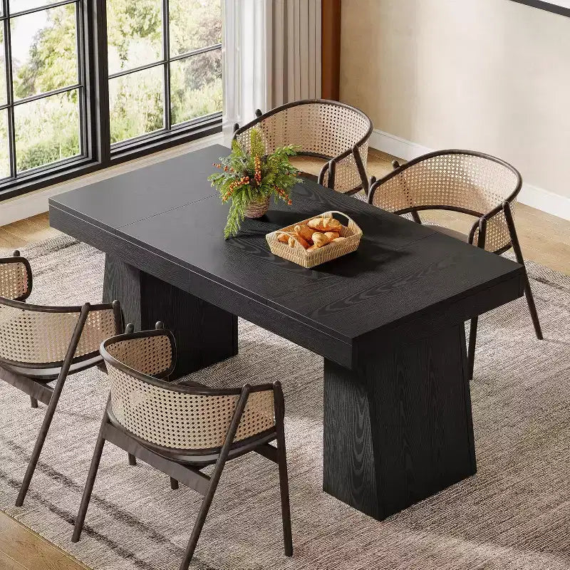 Table à manger en bois de 55 pouces pour 4-6 personnes, table de salle à manger rectangulaire avec pieds robustes