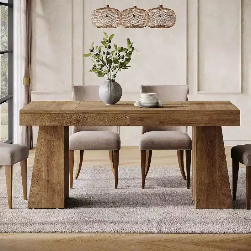 Table à manger en bois de 55 pouces pour 4-6 personnes, table de salle à manger rectangulaire avec pieds robustes