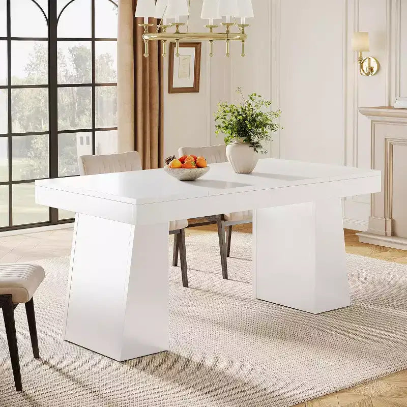 Table à manger en bois de 55 pouces pour 4-6 personnes, table de salle à manger rectangulaire avec pieds robustes