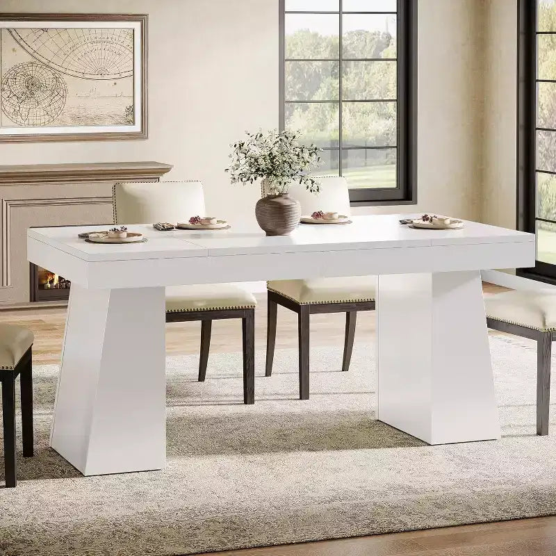 Table à manger en bois de 55 pouces pour 4-6 personnes, table de salle à manger rectangulaire avec pieds robustes