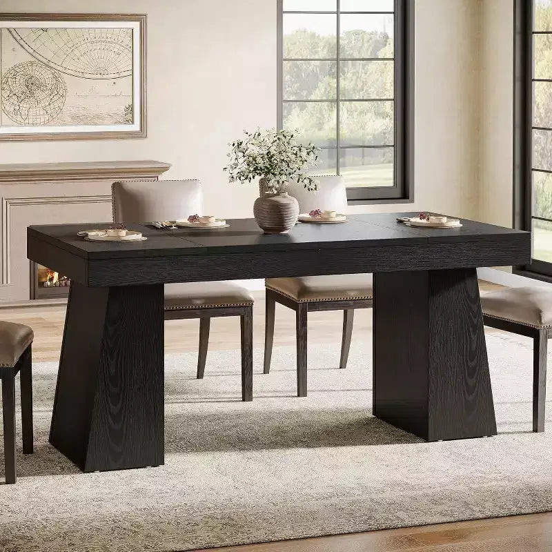 Table à manger en bois de 55 pouces pour 4-6 personnes, table de salle à manger rectangulaire avec pieds robustes