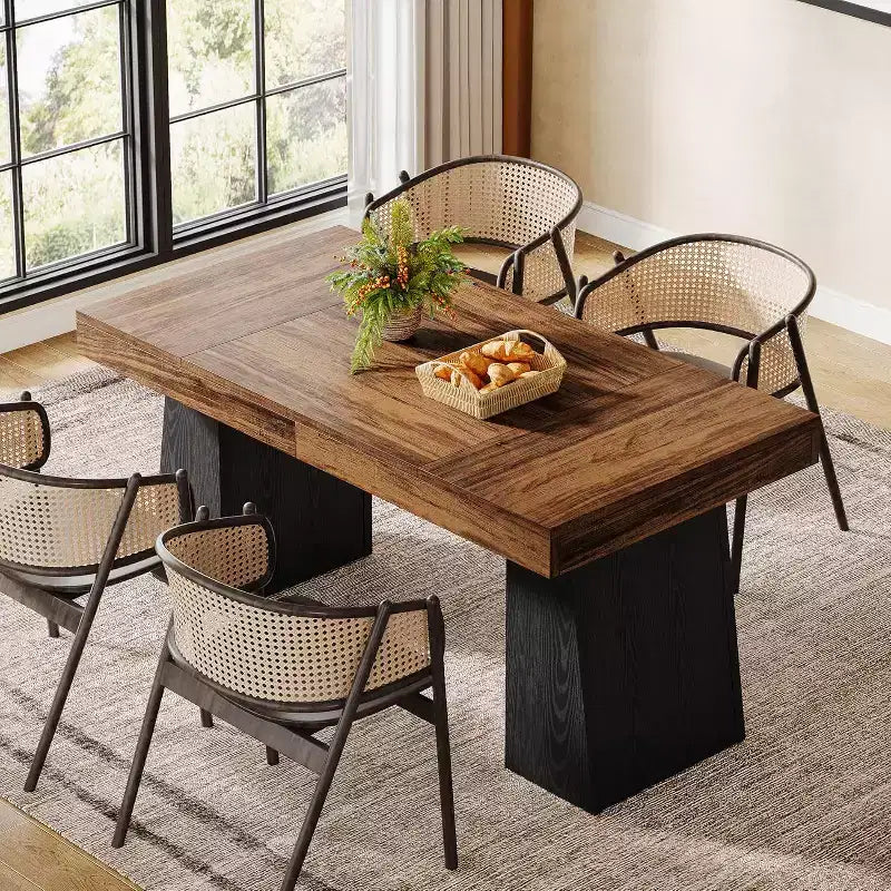 Table à manger en bois de 55 pouces pour 4-6 personnes, table de salle à manger rectangulaire avec pieds robustes