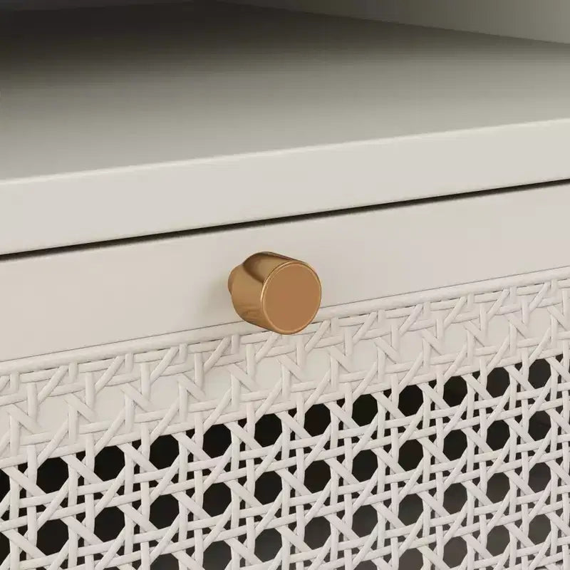 Ensemble de chambre 3 pièces, lit plateforme avec deux tables de chevet, blanc crème, Queen