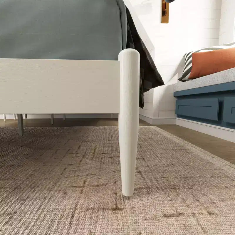 Ensemble de chambre 3 pièces, lit plateforme avec deux tables de chevet, blanc crème, Queen