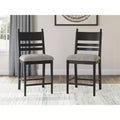 Signature Design by Ashley Chadworth Counter Height Upholstered Barstools, Set of 2, Black Wood Frame with Gray Foam Cushioned Seat