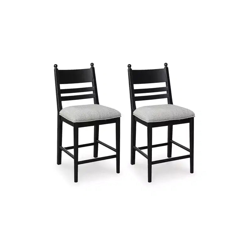 Tabourets de bar rembourrés hauteur comptoir, lot de 2, structure en bois noir avec assise rembourrée en mousse grise