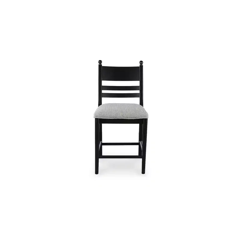 Tabourets de bar rembourrés hauteur comptoir, lot de 2, structure en bois noir avec assise rembourrée en mousse grise