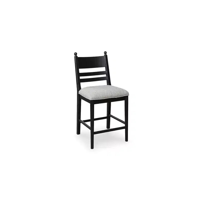 Tabourets de bar rembourrés hauteur comptoir, lot de 2, structure en bois noir avec assise rembourrée en mousse grise