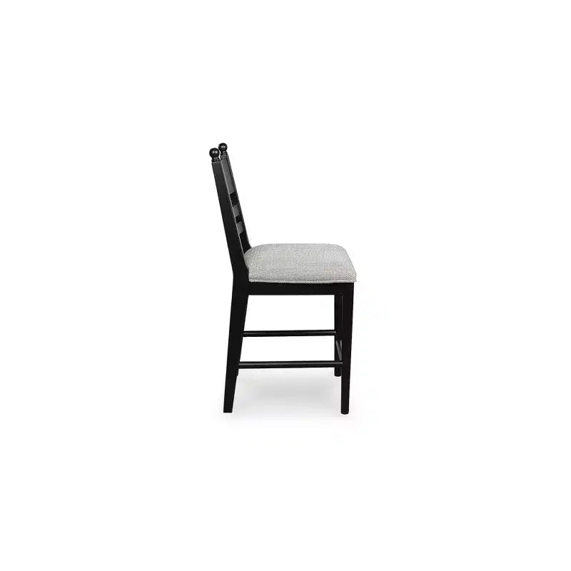 Tabourets de bar rembourrés hauteur comptoir, lot de 2, structure en bois noir avec assise rembourrée en mousse grise