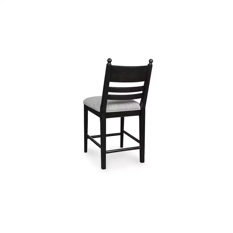 Tabourets de bar rembourrés hauteur comptoir, lot de 2, structure en bois noir avec assise rembourrée en mousse grise