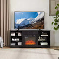 Meuble TV cheminée 3D avec lumières LED pour TV jusqu'à 60 pouces, prise de chargement USB et étagères en verre
