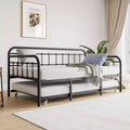 MAYEERTY Twin Size Metal Daybed Frame with Trundle, Heavy Duty Sofa Bed Platform, No Box Spring Needed, Black