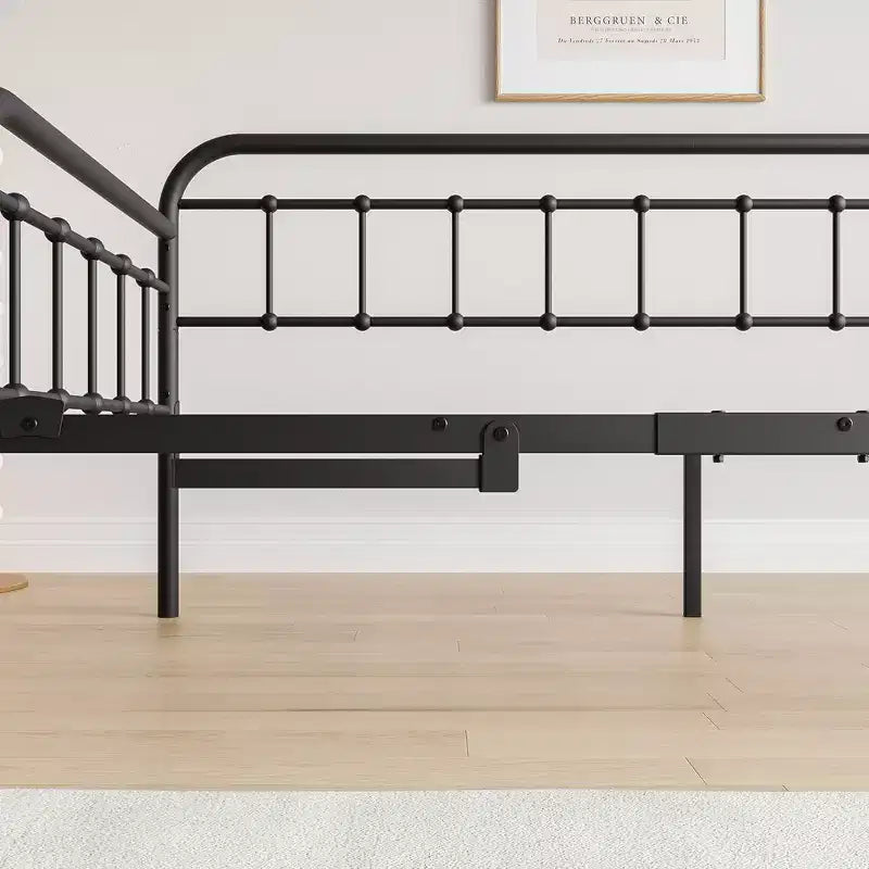 Cadre de Lit de Repos en Métal Taille Double avec Lit Gigogne, Plateforme de Canapé-Lit Robuste, Aucun Sommier Tapissier Nécessaire, Noir