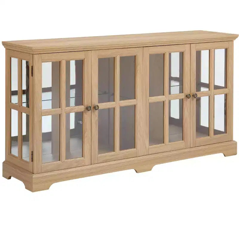 Meuble vitrine, vitrine en verre éclairée avec 4 portes vitrées et étagères réglables, vitrine éclairée avec bande lumineuse LED, meuble TV