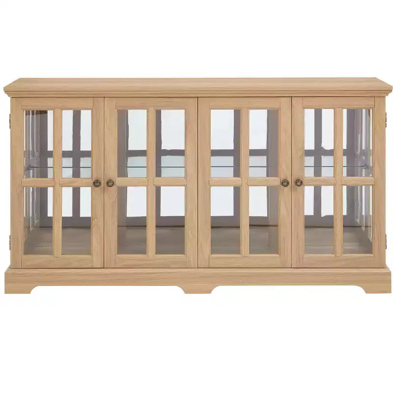 Meuble vitrine, vitrine en verre éclairée avec 4 portes vitrées et étagères réglables, vitrine éclairée avec bande lumineuse LED, meuble TV