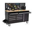 61-Inch 10-Drawer Rolling Tool Chest & Garage Workbench with Power Strip, Solid Rubber Wood Top, 1675 LBS Load Heavy Duty Mobile Workstation Cabinet