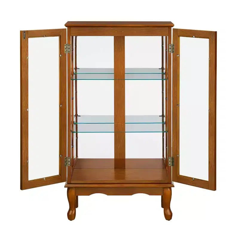 Vitrine en verre avec étagères réglables, portes en verre trempé et fond miroir, vitrine de présentation moderne pour salon et cuisine