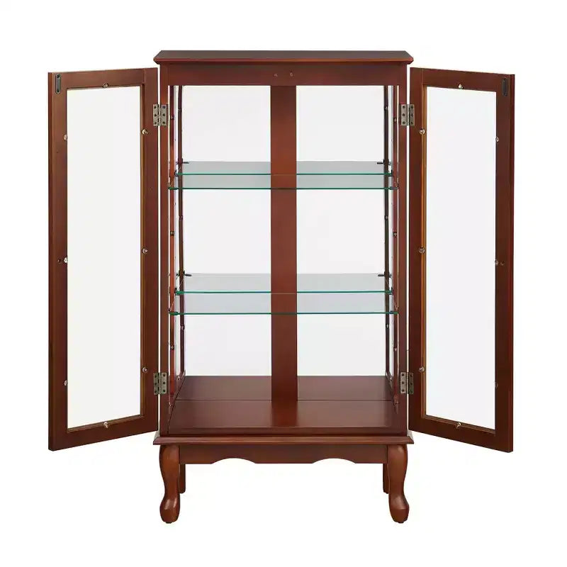 Vitrine en verre avec étagères réglables, portes en verre trempé et fond miroir, vitrine de présentation moderne pour salon et cuisine
