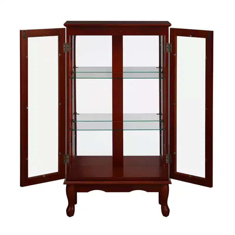 Vitrine en verre avec étagères réglables, portes en verre trempé et fond miroir, vitrine de présentation moderne pour salon et cuisine