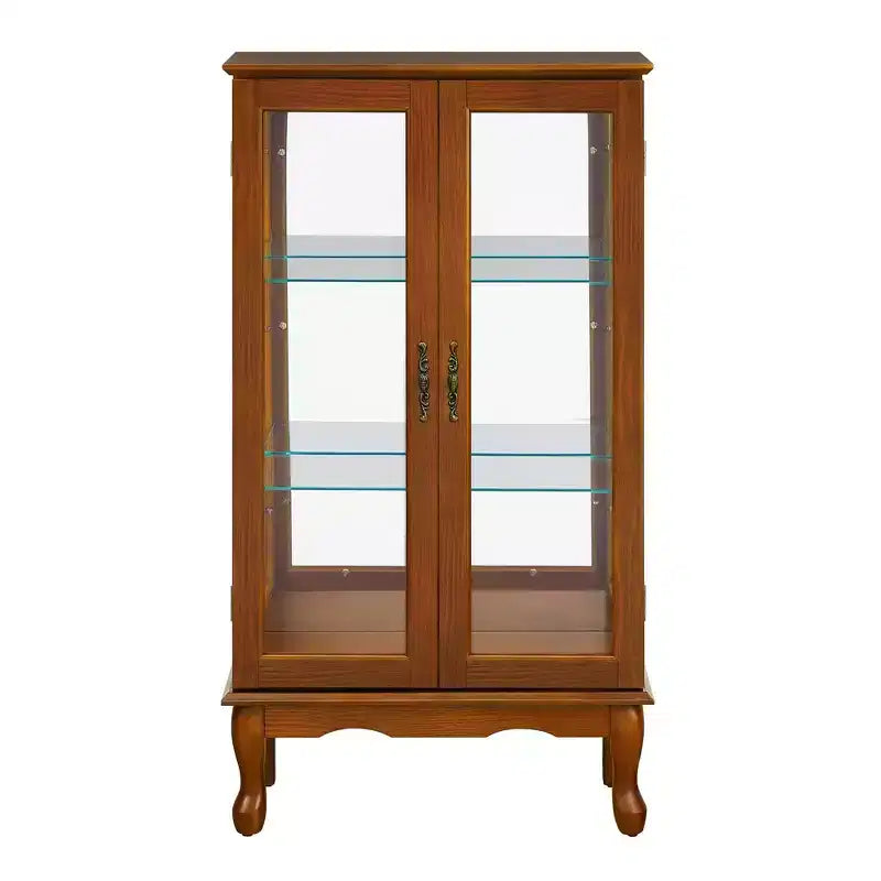 Vitrine en verre avec étagères réglables, portes en verre trempé et fond miroir, vitrine de présentation moderne pour salon et cuisine
