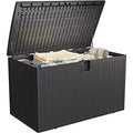 Acekool 120 Gallon Outdoor Storage Box, Lockable Deck Box, Waterproof Resin Patio Organizer with Rattan Finish, for Garden & Backyard