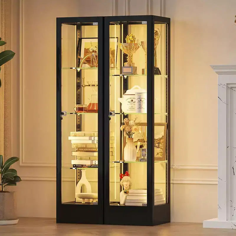 Bekrvio 4-Tier Glass Display Cabinet Case with Lock, 63 Curio Cabinet Tempered Glass Door & Adjustable Shelves