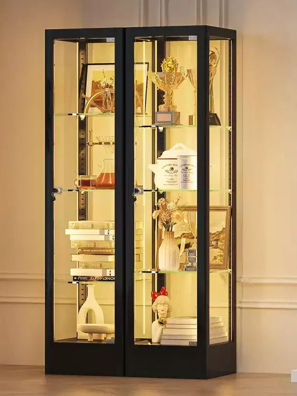 Vitrine d'exposition en verre à 4 niveaux avec serrure, vitrine 63 en verre trempé avec porte et étagères réglables