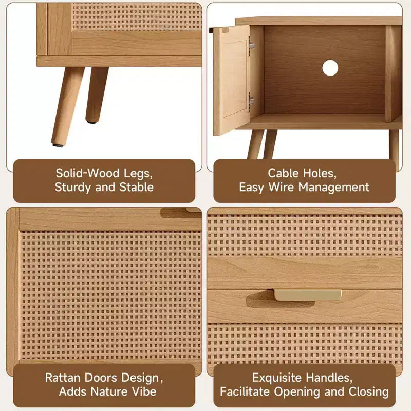 Meuble TV moderne pour téléviseurs jusqu'à 80 pouces, meuble de divertissement en bois de 70 pouces avec rangement et 2 tiroirs, console de table TV pour salon et chambre à coucher.