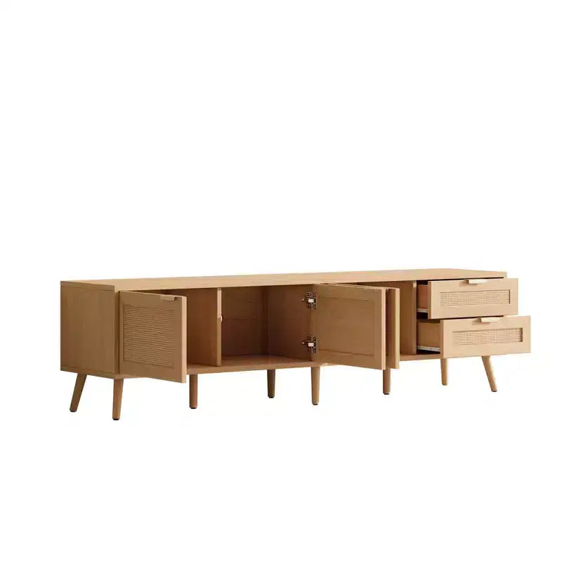 Meuble TV moderne pour téléviseurs jusqu'à 80 pouces, meuble de divertissement en bois de 70 pouces avec rangement et 2 tiroirs, console de table TV pour salon et chambre à coucher.