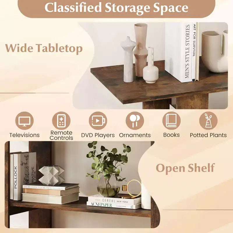 Meuble TV pour téléviseur jusqu'à 55 pouces Meuble de divertissement avec étagère de rangement pour chambre à coucher, marron rustique/blanc