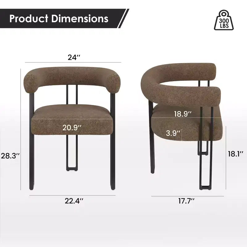 Lot de 2 chaises de salle à manger rondes modernes, chaises de salle à manger rembourrées avec assise coussinée et cadre en métal robuste