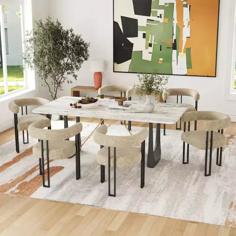 Lot de 2 chaises de salle à manger rondes modernes, chaises de salle à manger rembourrées avec assise coussinée et cadre en métal robuste