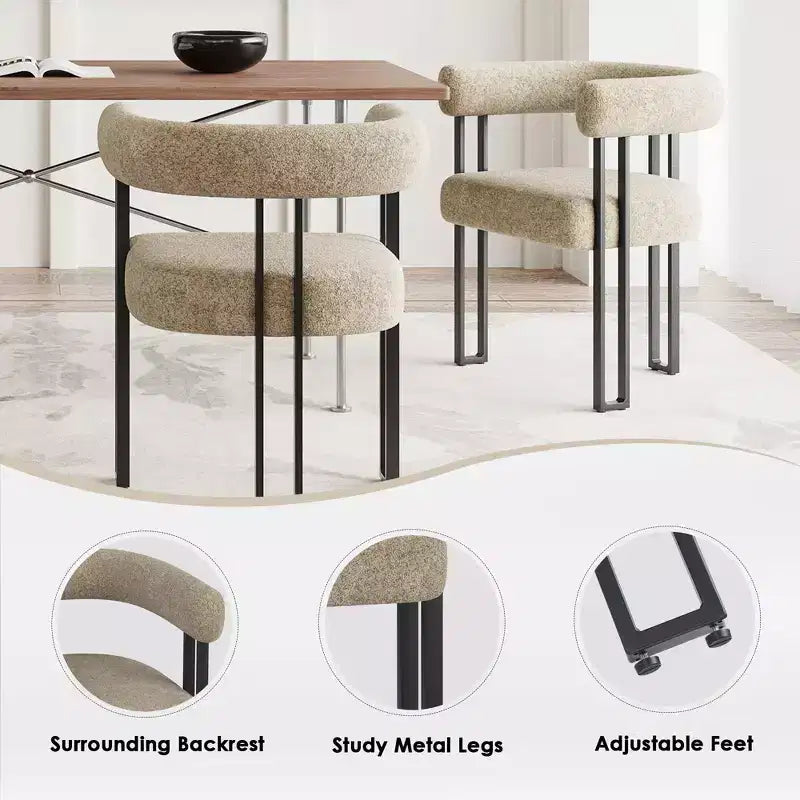 Lot de 2 chaises de salle à manger rondes modernes, chaises de salle à manger rembourrées avec assise coussinée et cadre en métal robuste